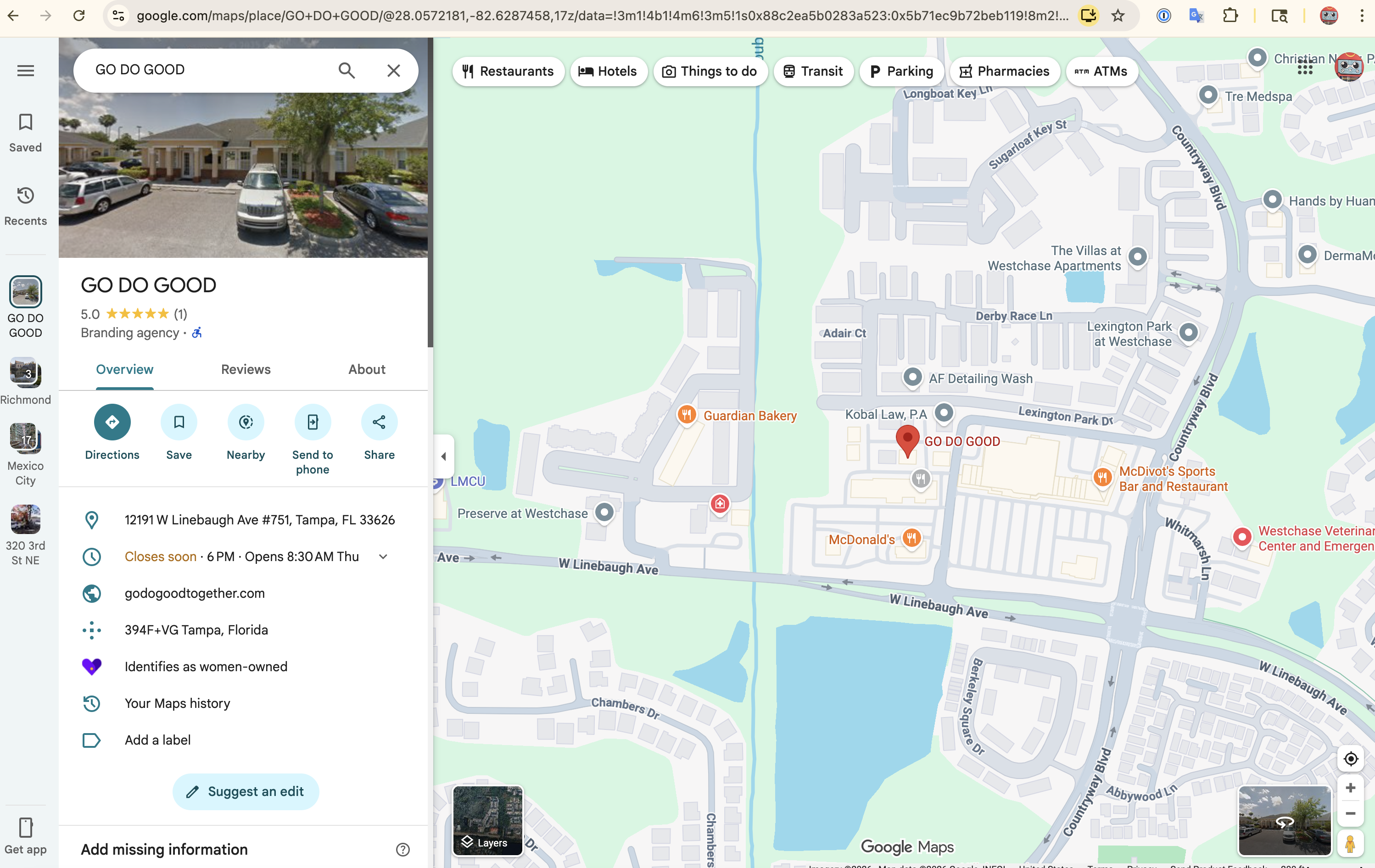 Google Maps profile for Go Do Good